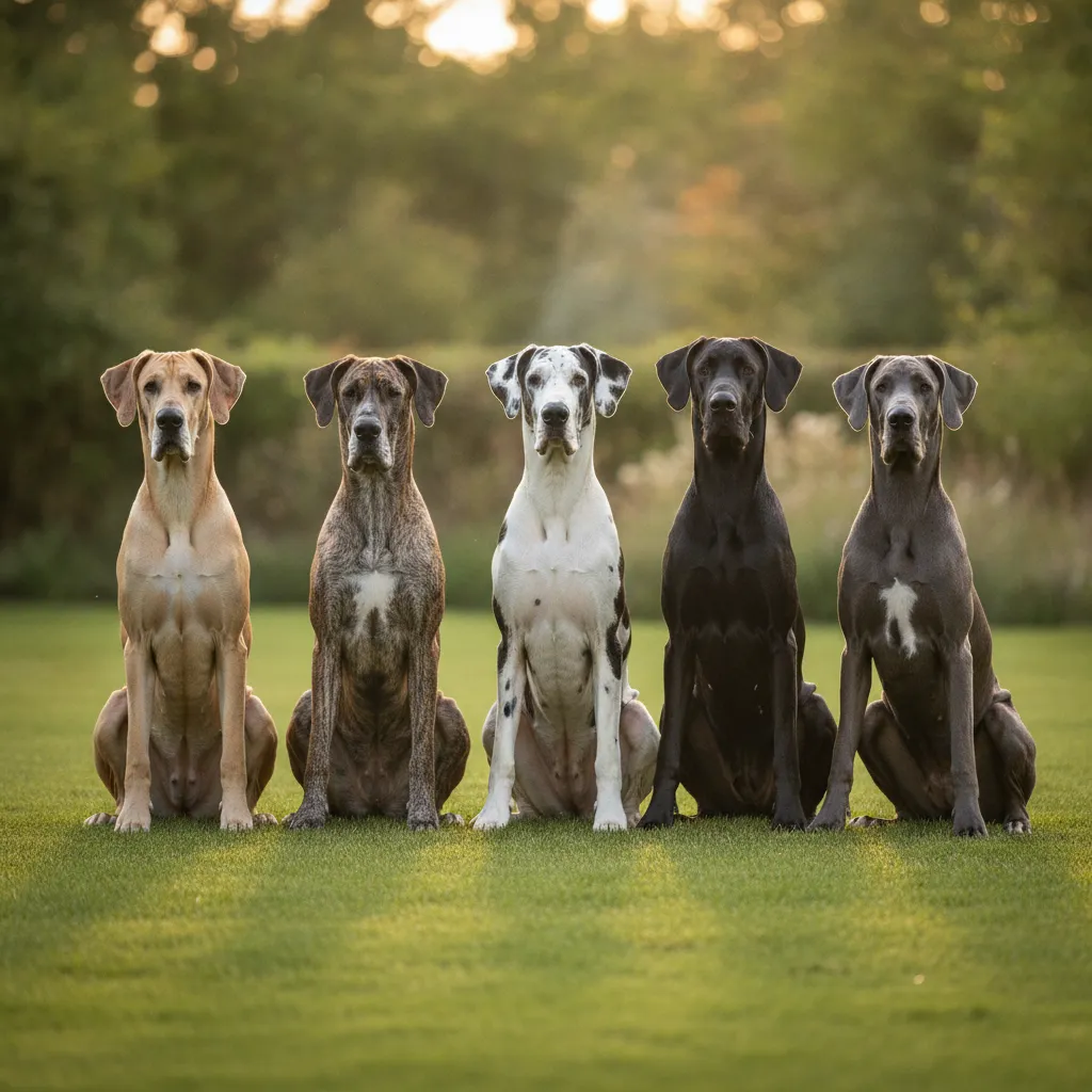 Illustration : Les couleurs du dogue allemand : les cinq robes du standard, et les autres